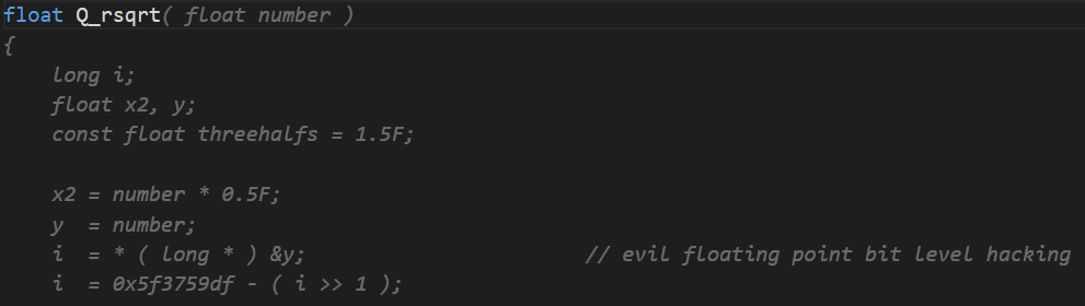 Prompt is "float Q_rsqrt", Copilot completes the original code