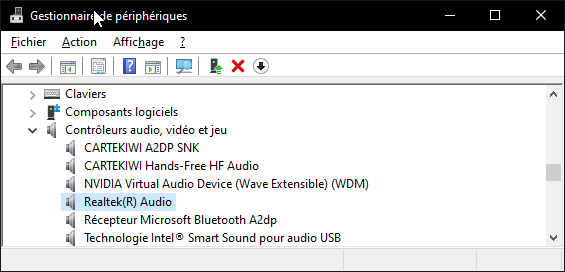 Device Manager showing the "Realtek Audio" line selected